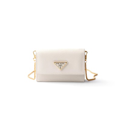 PRADA SAFFIANO LEATHER CARD HOLDER WITH SHOULDER STRAP 1MR034 (11.5*8*2.5cm)